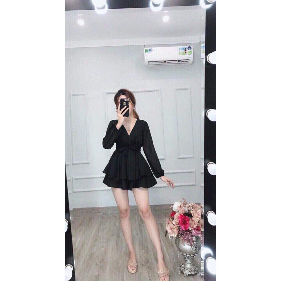 Đầm nữ cổ V thắt nơ nịnh eo 2 tầng vải dày dặn mềm mịn | BigBuy360 - bigbuy360.vn