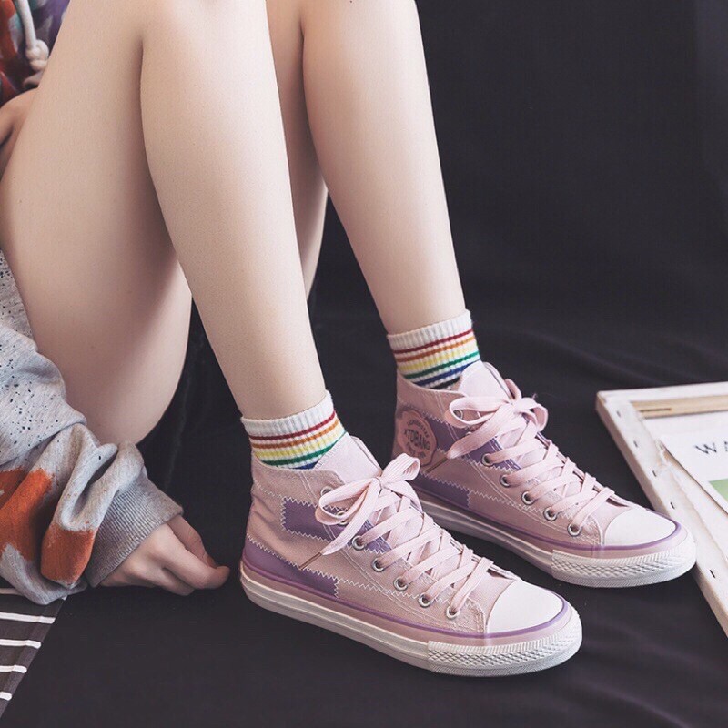 [Mã WAMT2405 giảm 10K đơn 0K] Giày nữ cao cổ ngôi sao đế phối chữ kí chất vải mềm nữ tính ( lưu ý đây cao cổ ) | BigBuy360 - bigbuy360.vn