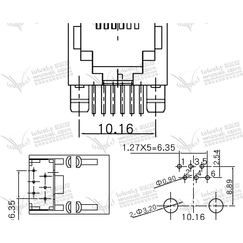 Ổ Cắm Điện Thoại Rj11 95001-6p6c Rj12 Rj12 90 Độ