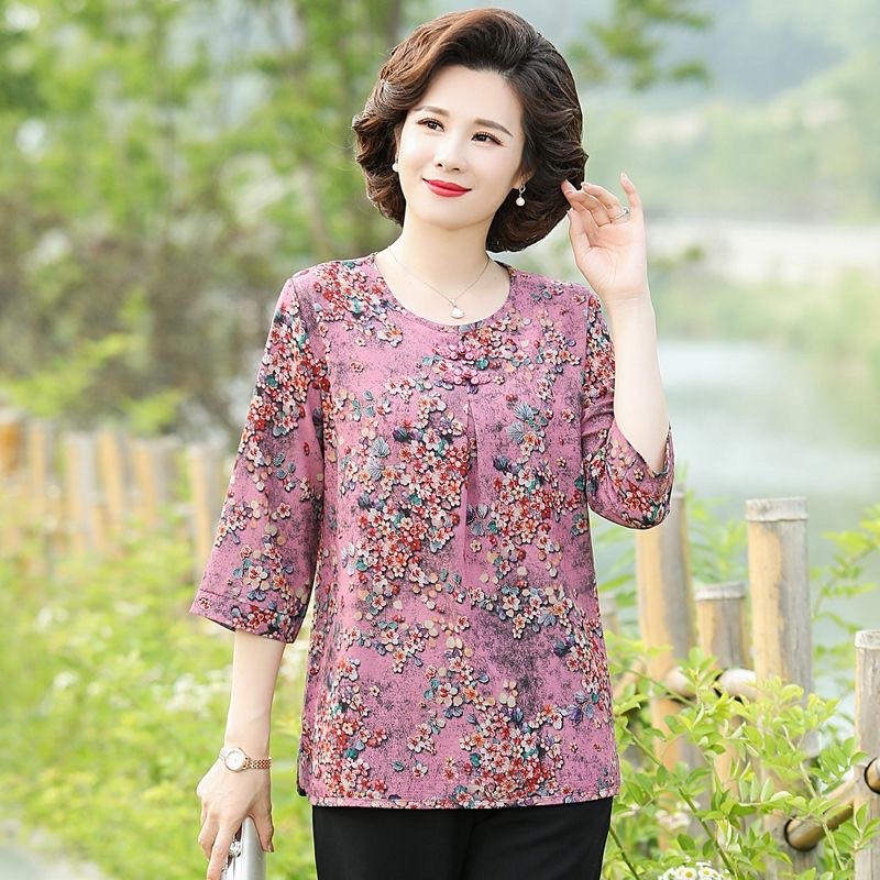 Áo sơ mi kiểu trung niên cho mẹ hoạ tiết sang trọng