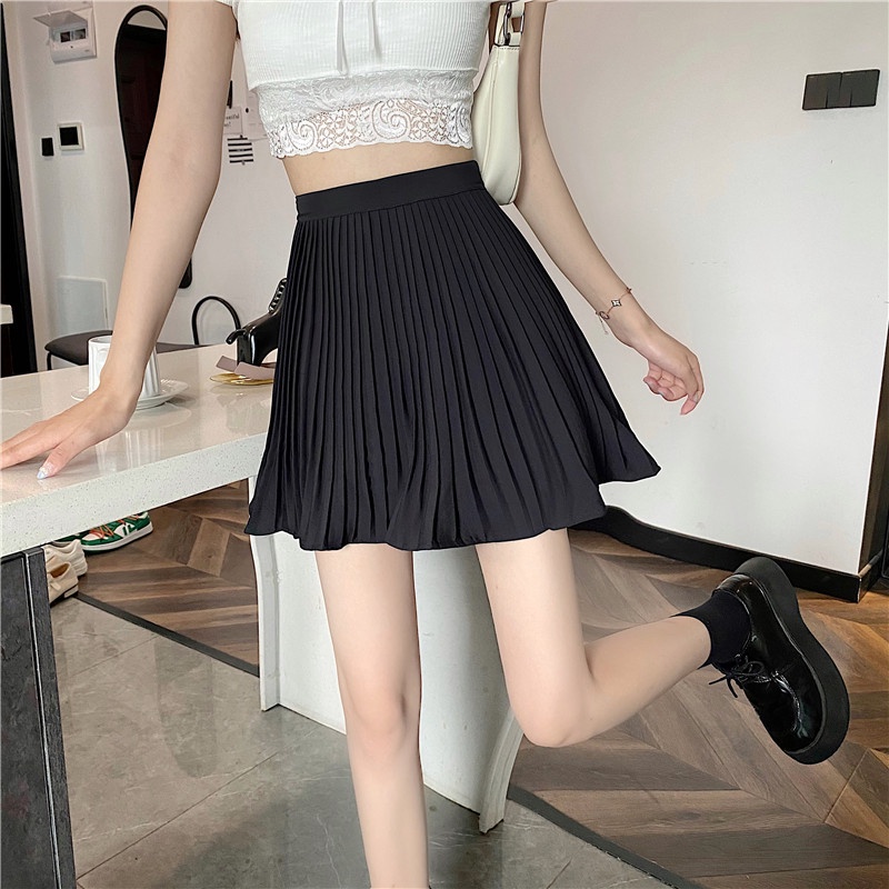 Chân Váy Chữ A Lưng Cao Xếp Ly Màu Đen Thời Trang Mùa Hè Hàn Quốc Cho Nữ | BigBuy360 - bigbuy360.vn