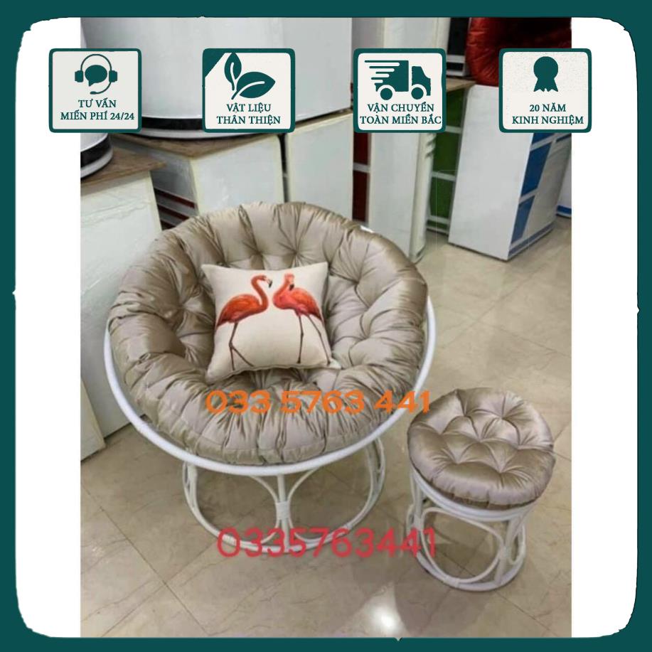 Ghế ngồi thư giãn papasan bao gồm đệm khung, sắt đường kính 1 mét - khung sắt quấn nhựa giả mây