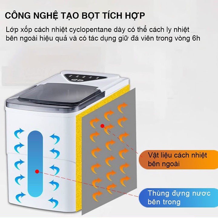 Máy làm đá viên mini tự động KAISA VILLA chính hãng, đông đá nhanh trong 6 phút, bảo hành 1 năm