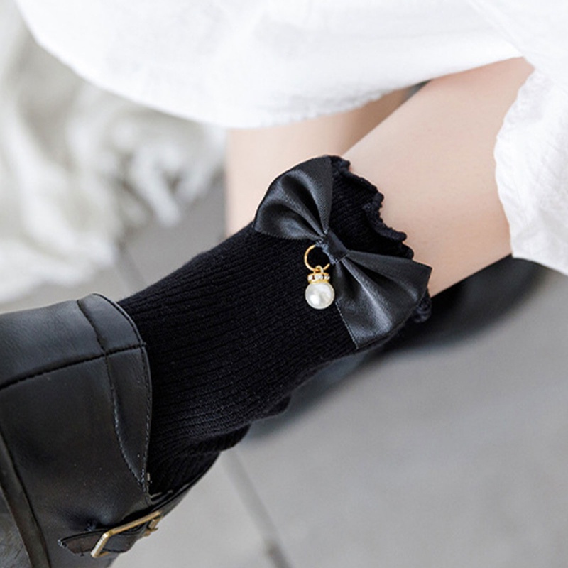 Vớ Cotton Cổ Thuyền Có Gân Đính Nơ Ngọc Trai Ngọt Ngào Phong Cách Lolita Nhật Bản Cho Nữ Pr