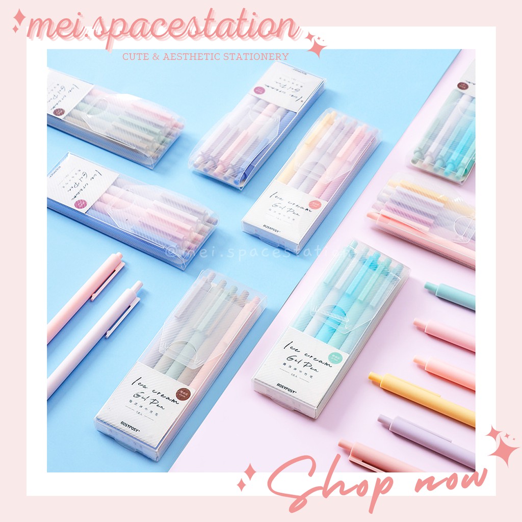 Set 5 bút gel đen 0.5mm vỏ bút màu pastel kẹo ngọt dễ thương