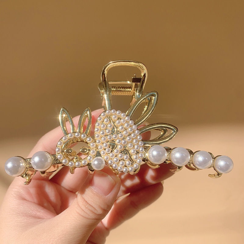 Kẹp Tóc Đuôi Ngựa Đính Ngọc Trai Và Thỏ Dễ Thương Phong Cách Hàn Quốc Chất Lượng Cao