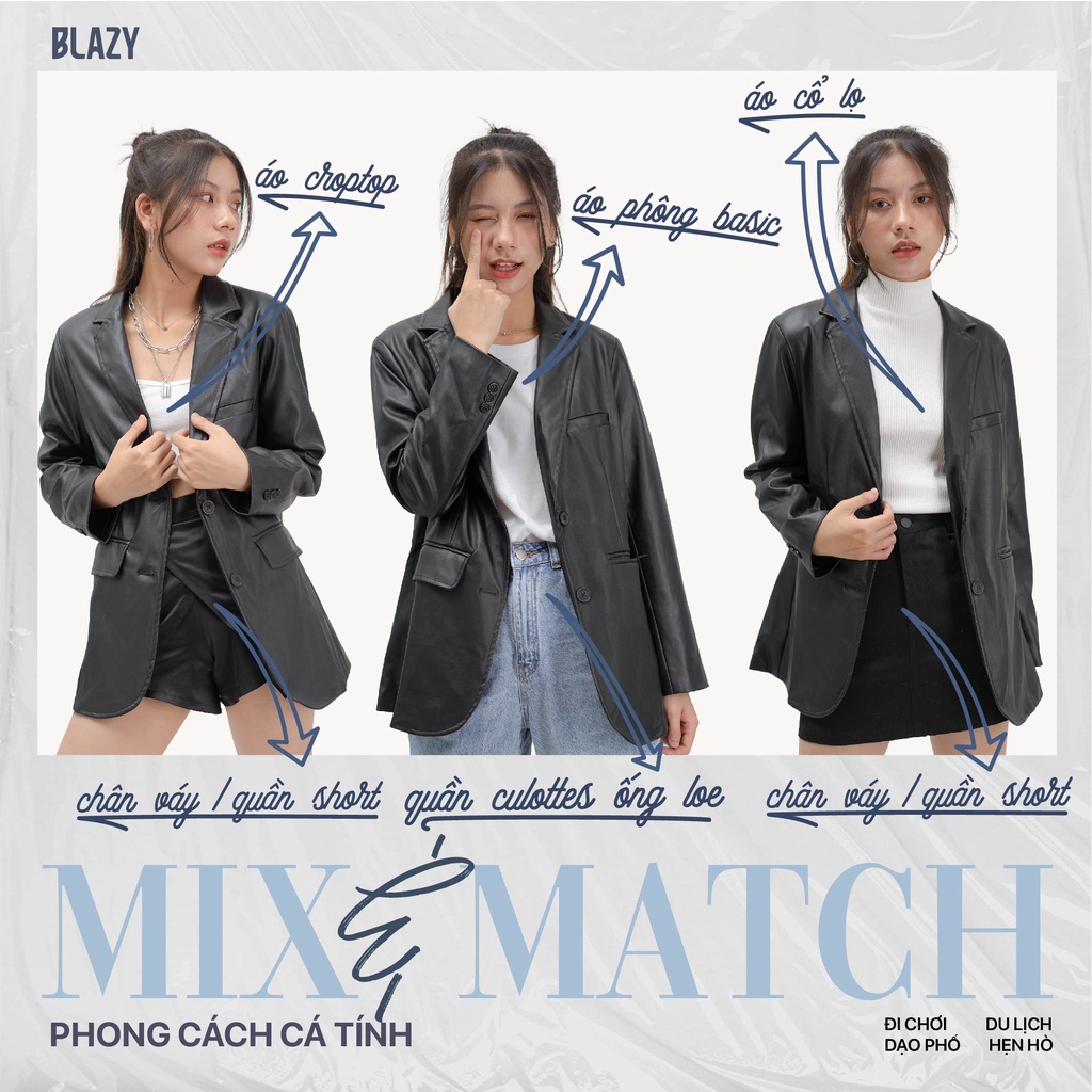 Áo Khoác Da Blazer Nam Nữ Tay Dài BLAZY - Màu Đen, Thời Trang Hàn Quốc Unisex, Form Tôn Dáng 2 Lớp | BigBuy360 - bigbuy360.vn