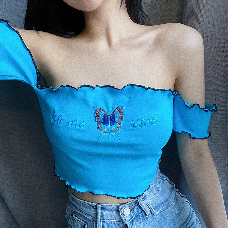 DUNEA Áo Thun Trễ Vai Dáng Ngắn Thiết Kế Quyến Rũ Cho Nữ