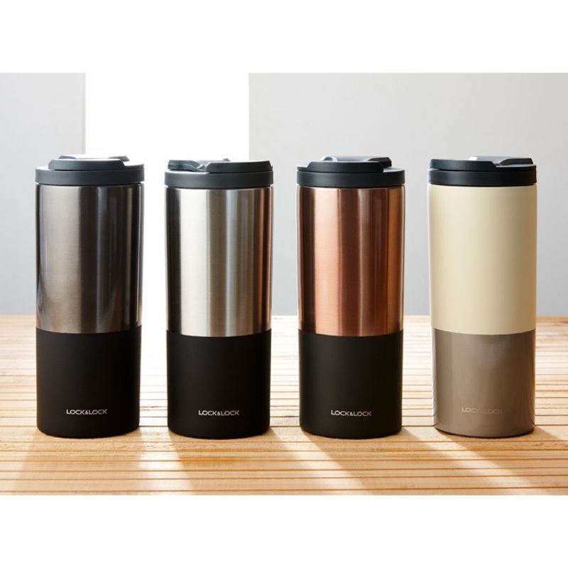 Cốc giữ nhiệt Lock&lock Kiss Kiss Vacuum Tumbler LHC4164 450ml màu vàng, bạc, xám