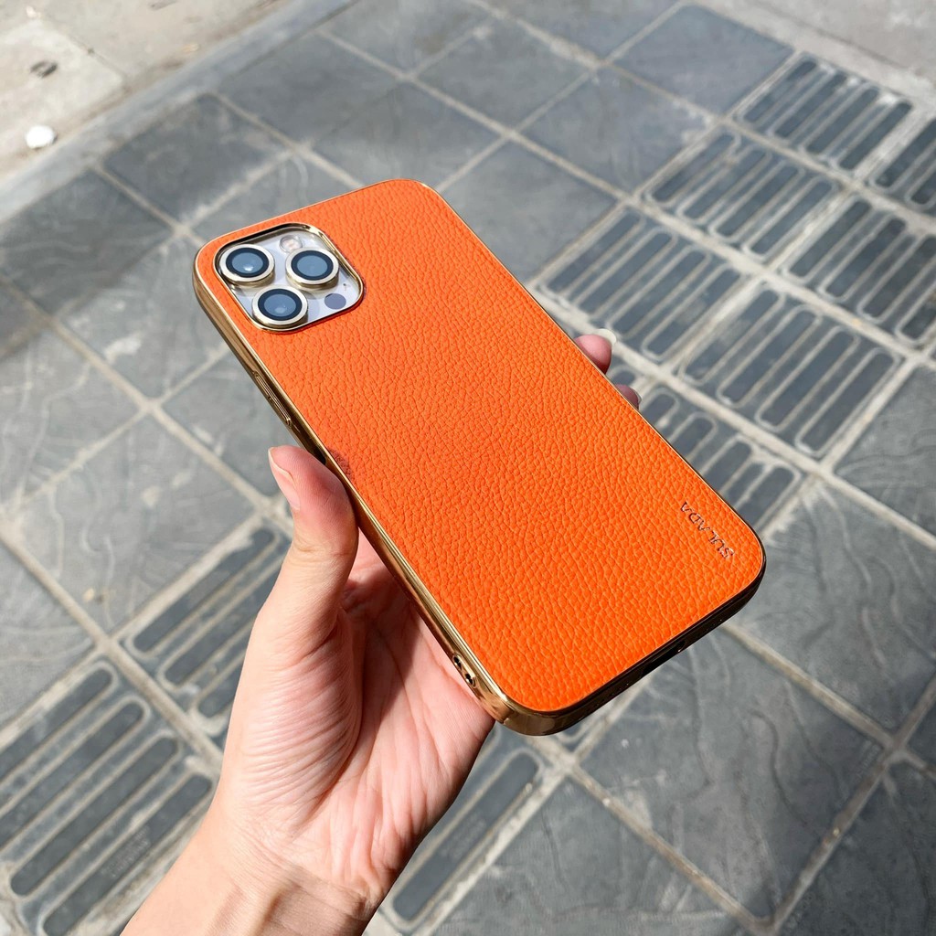 CHÍNH HÃNG Ốp da SULADA sần cao cấp mạ viền vàng gold sang trọng iphone 14 PLUS  PRO MAX 6.1 6.7