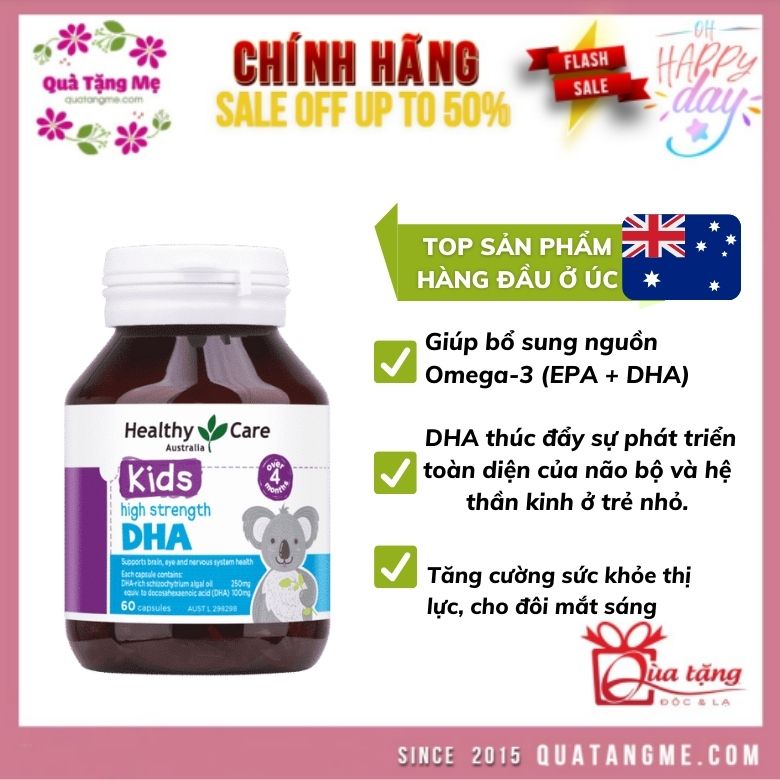 Viên bổ sung DHA cho bé Healthy Care Kid’s High Strength DHA 60 viên - QT002