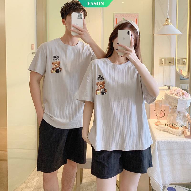 Bộ Đồ Ngủ Tay Ngắn Cổ Tròn Chất Liệu Cotton Mỏng Mềm Mại Thoải Mái Thời Trang Mùa Hè Cho Nam Và Nữ WT41