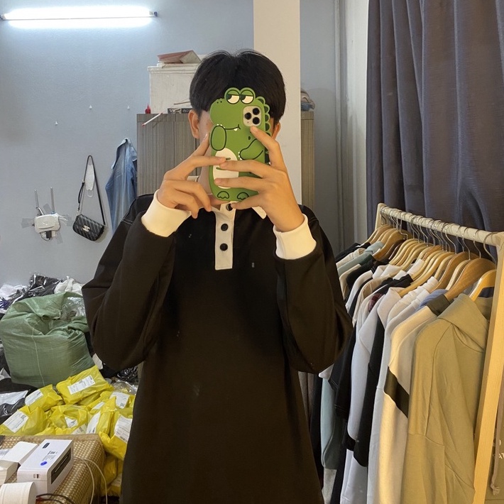 Áo Polo Dài Tay Basic Chỉ Nổi Form Rộng, Áo Sweater Cổ Bẻ 3 Cúc Chất Cotton Dày Dặn