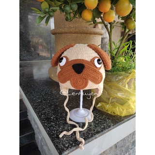 Nón len handmade chó Pug mặt xệ cưng yêu xinh xắn