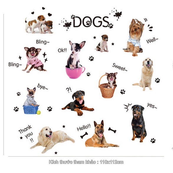 Decal trang trí tường - Những chú chó dễ thương