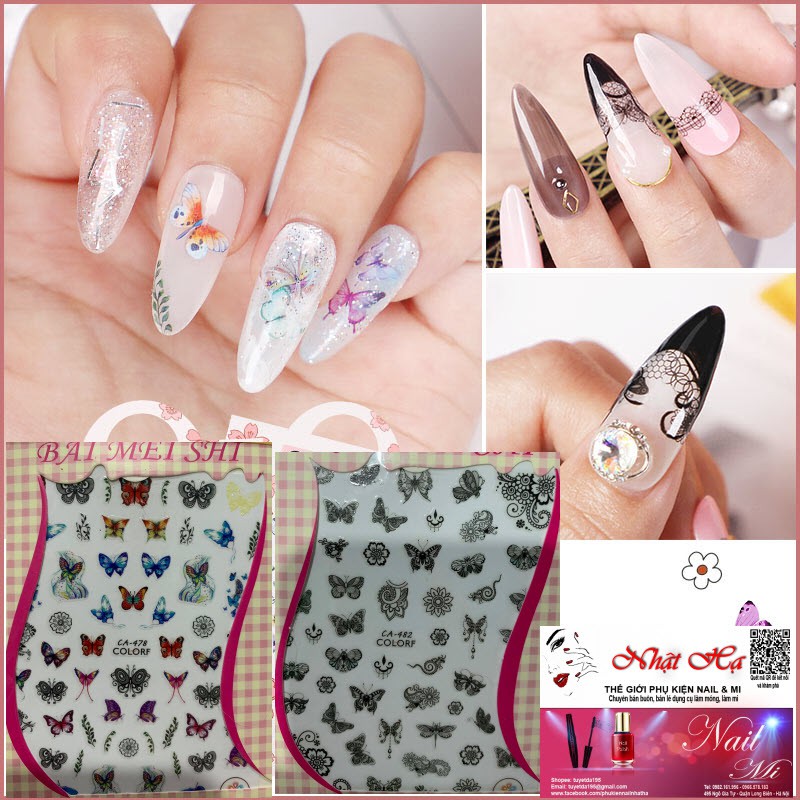 Nail Sticker Hoa Bướm Mẫu Mới Tuyệt Đẹp - Lẻ 1 Cái