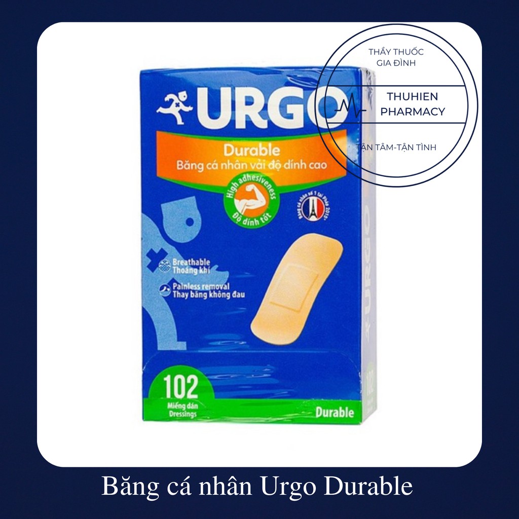 Băng cá nhân Urgo Durable Thái Lan có độ dính cao, thoáng khí (Hộp 102 miếng)