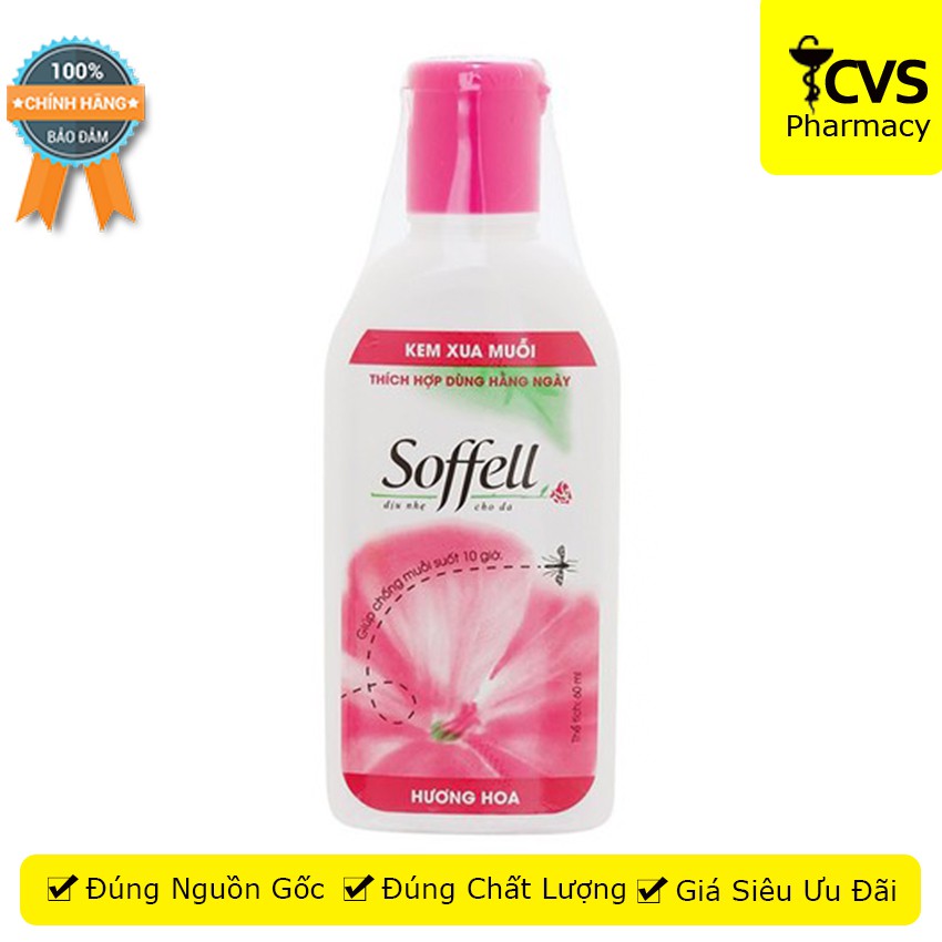 Kem Xua Muỗi Soffell 60ml (Hương hoa) Kem Chống Muỗi hương dịu nhẹ, không nhờn rít - cvspharmacy