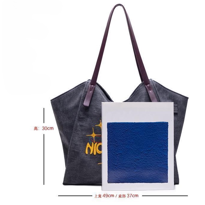 Túi Xách Vải Denim Đen Khóa Kéo Thời Trang Hàn Quốc Cho Nữ