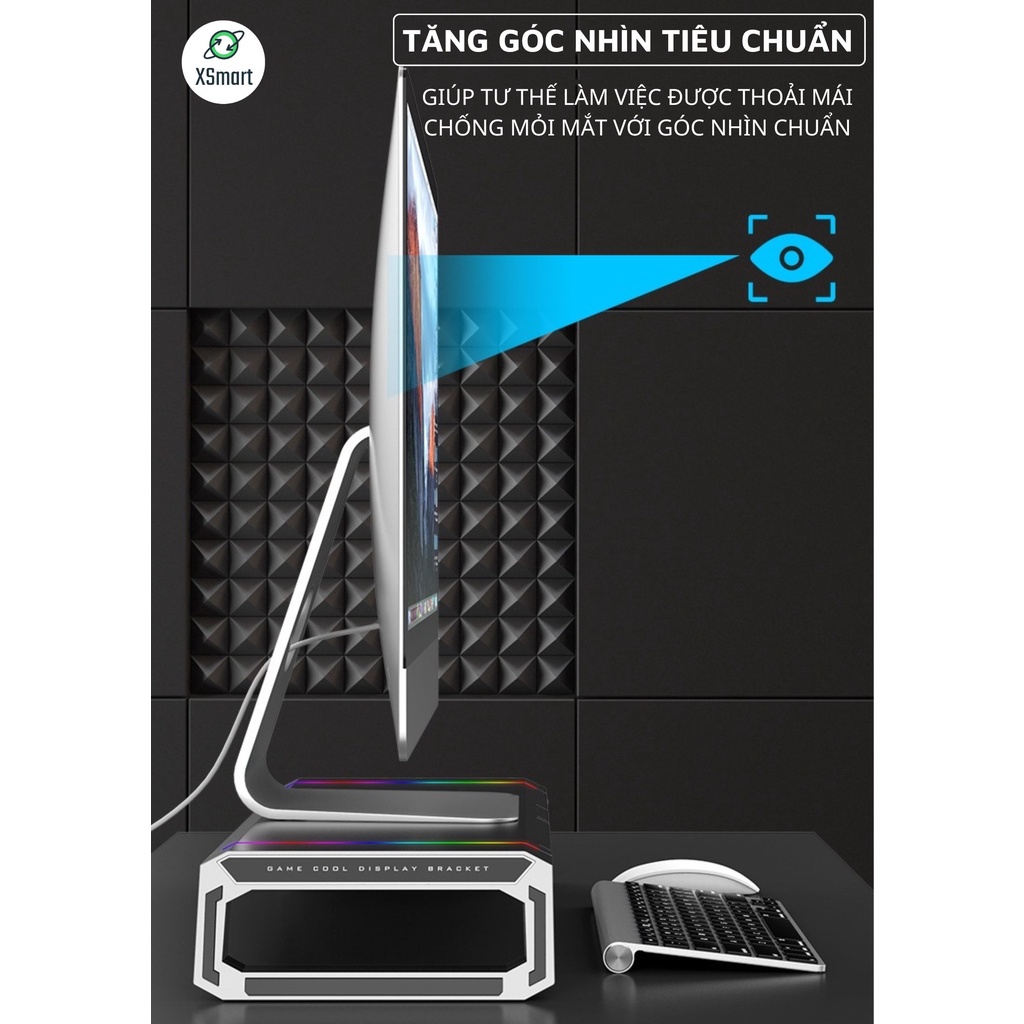 Kệ Để Màn Hình Máy Tính, Latop Để Bàn Cao Cấp T1 LED Rgb 9 Chế Độ Tích Hợp Cổng HUB USB Đa Năng