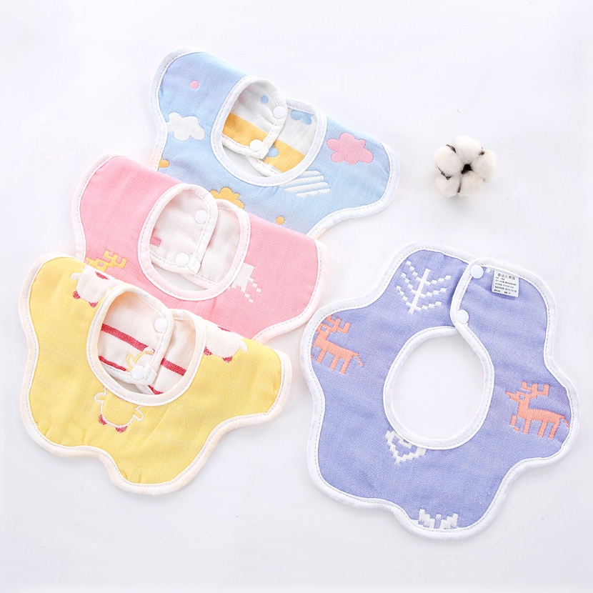 Yếm quàng cổ cho bé, vải xô 6 lớp 100% cotton xoay tròn 360 độ cúc bấm dễ thương