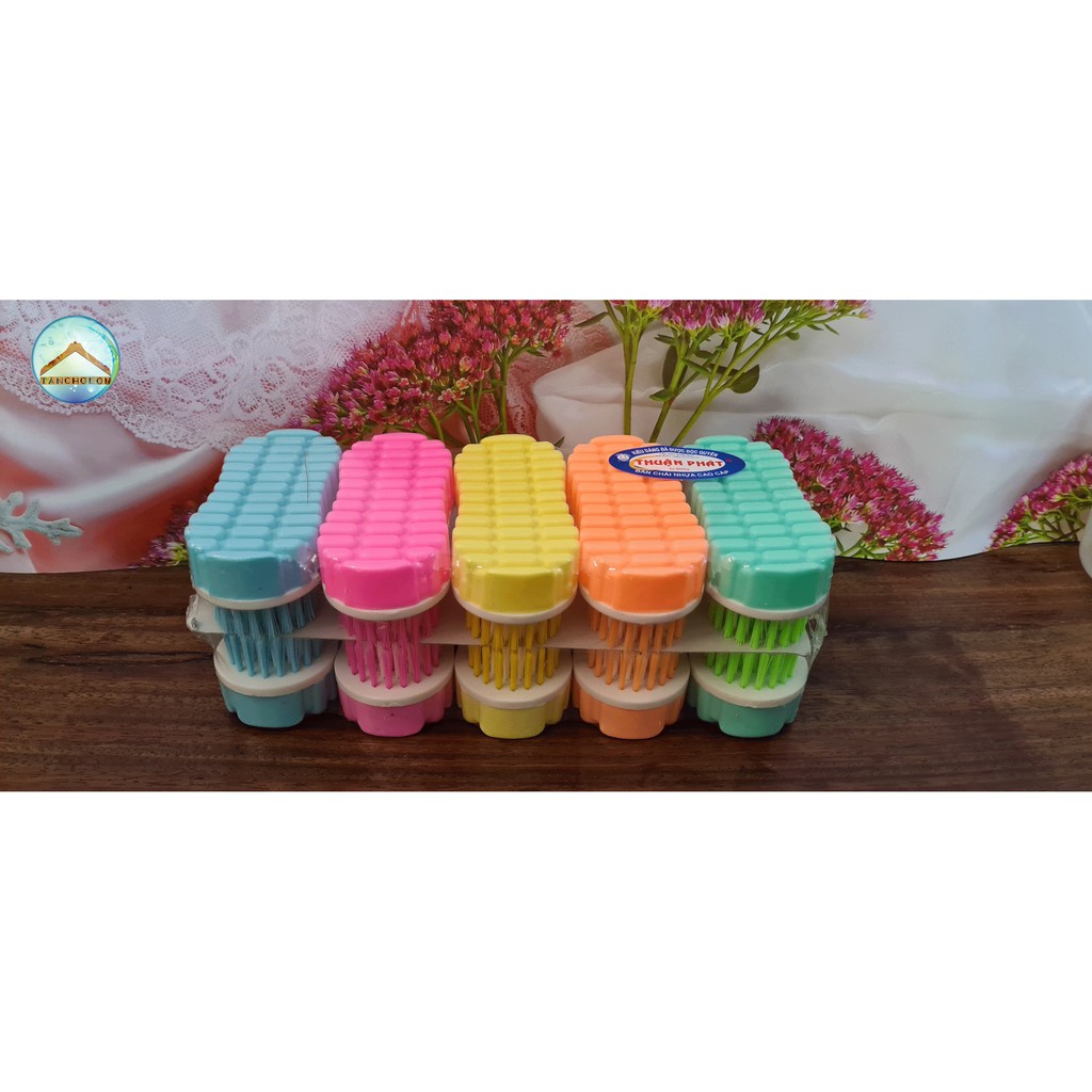 Bộ 10 Bàn Chải Nhựa Hoa Văn Hình Ovan Ca Rô Giặt Quần Áo, Bàn Chải Chà Chân