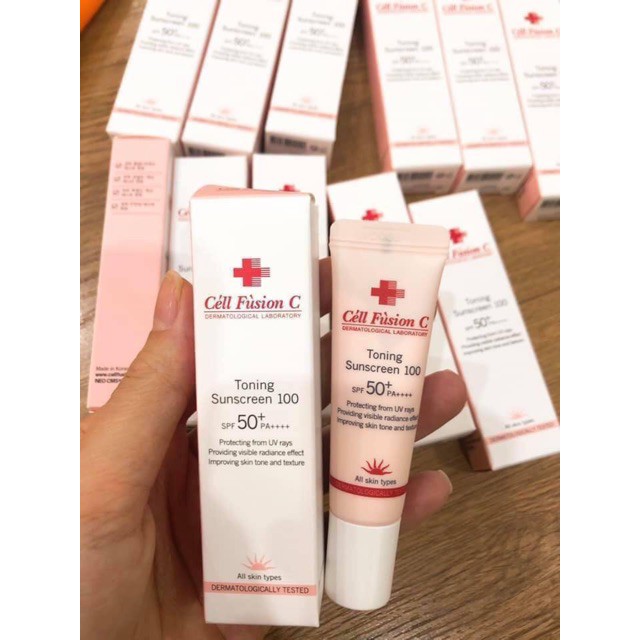 Kem chống nắng 10ml Cell Fusion C Toning Sunscreen màu hồng