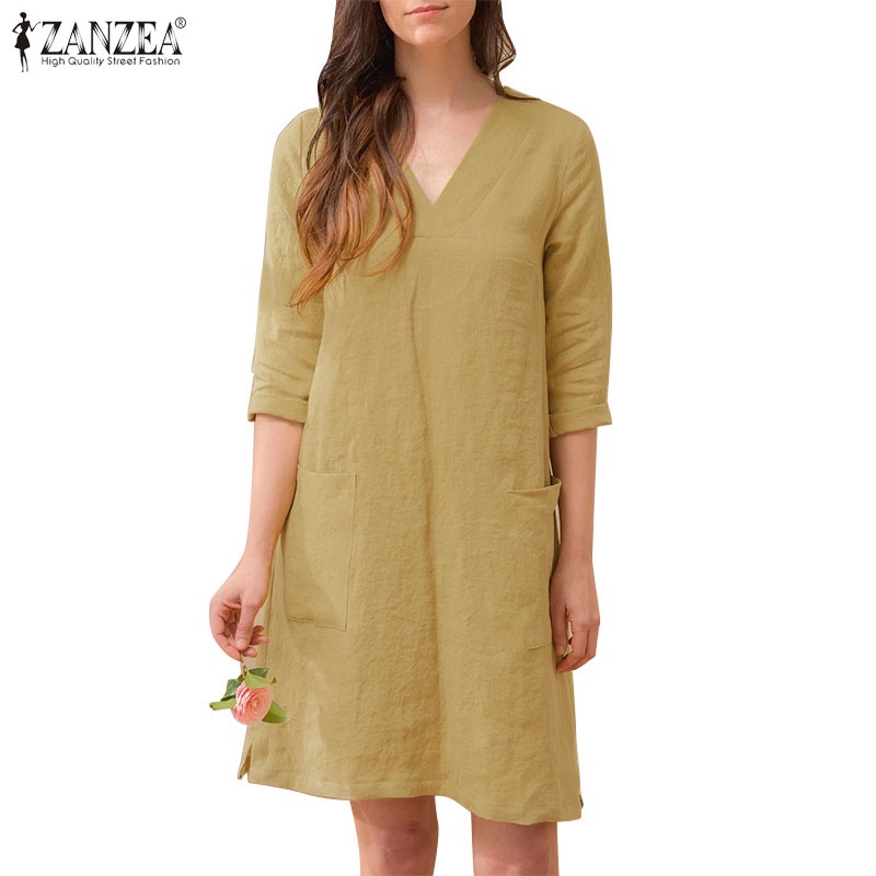 Đầm chữ A ZANZEA cổ chữ V nữ tính thời trang
