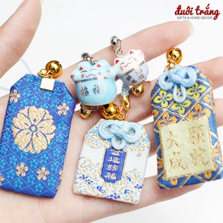 Combo 1 Túi Phước Omamori & 1 Mèo Thần tài sứ chuông vàng các màu