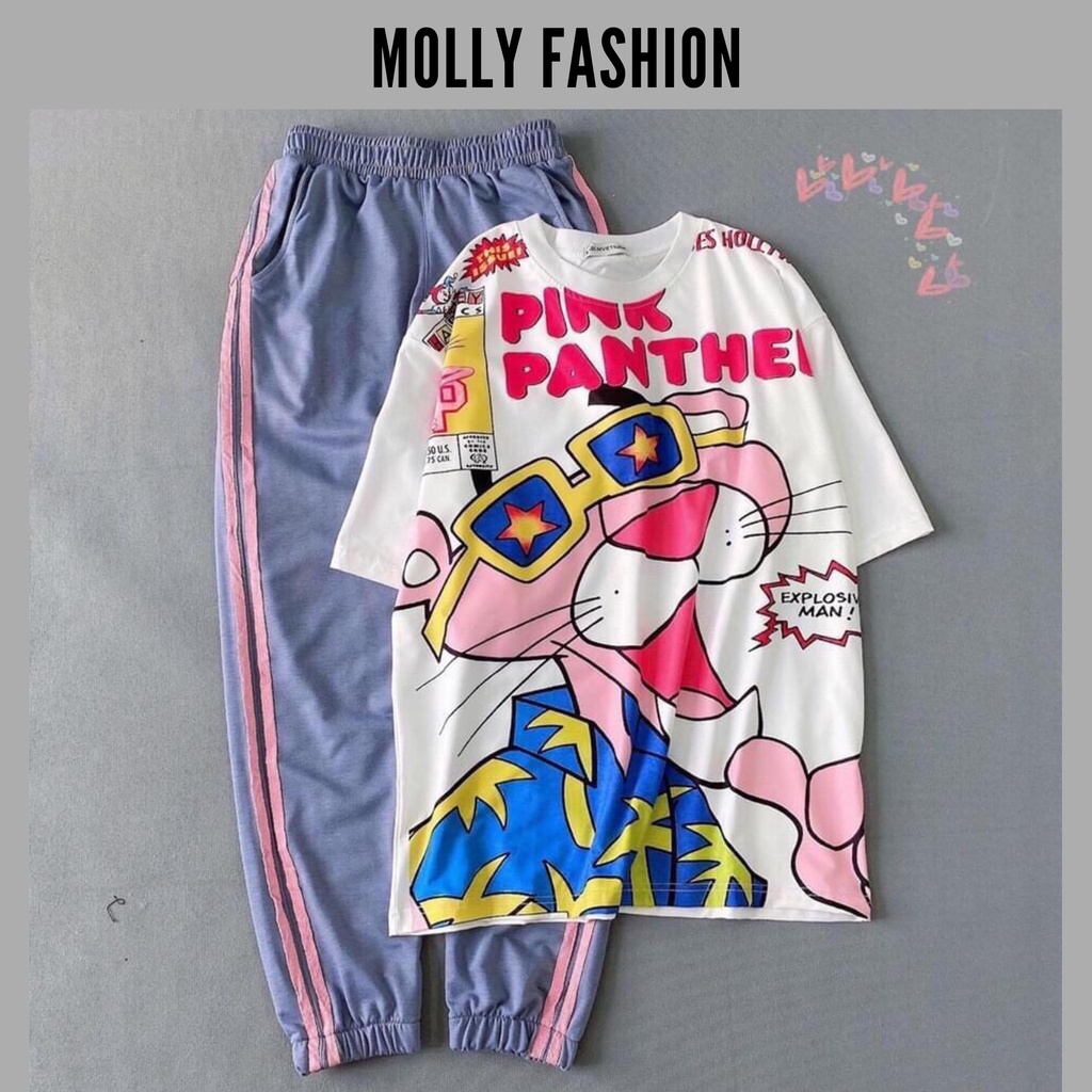 Set đồ bộ quần dài Jogger 2 Sọc MÀU XÁM NHIỀU MẪU ❤️ Bộ hoạt hình form rộng Unisex Molly Fashion