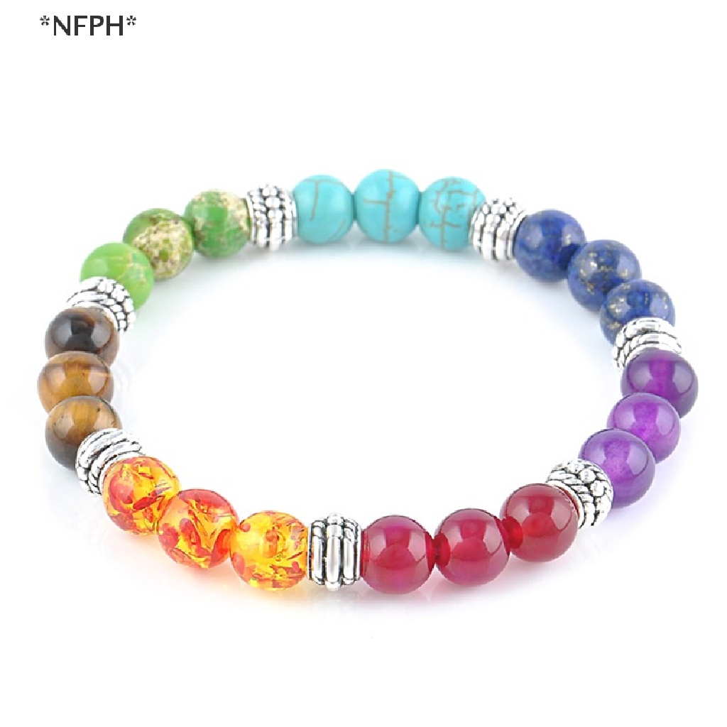 [NFPH] 1x Hot Vòng Tay Chuỗi Hạt Đá Núi Lửa Chakra 7 Viên Cầu Nguyện Cho Nữ