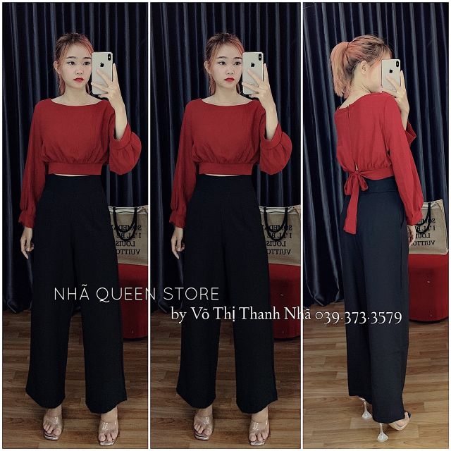 ☀☀ÁO  CROPTOP TAY PHỒNG THẮT NƠ LƯNG [MÃ FREESHIP]