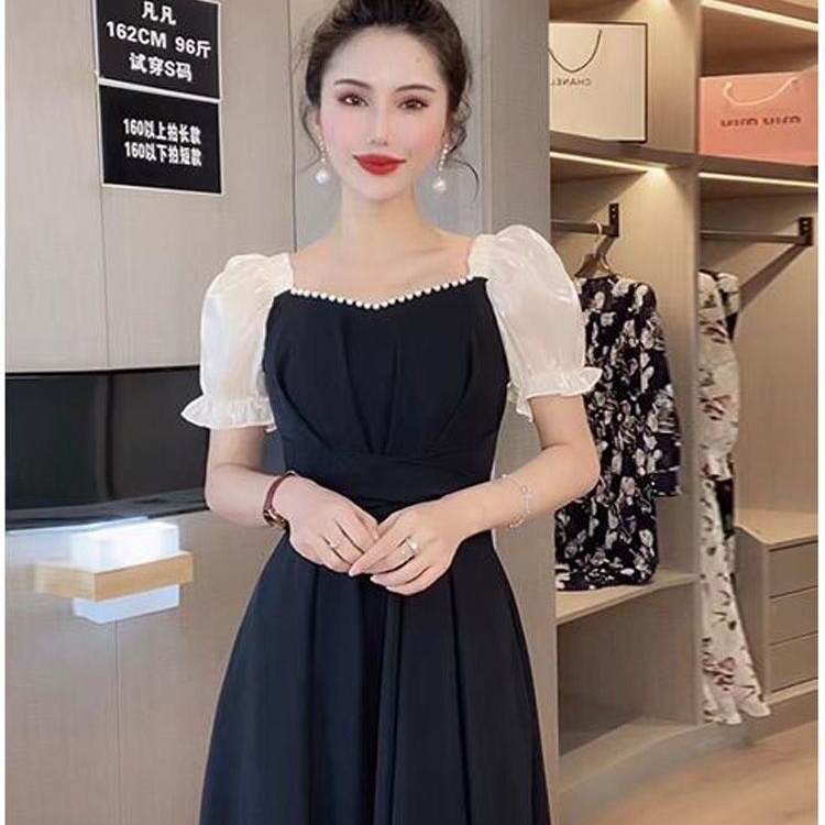 Đầm PERTY dài tay phồng cổ vuông phong cách Hàn Quốc thời trang cho nữ