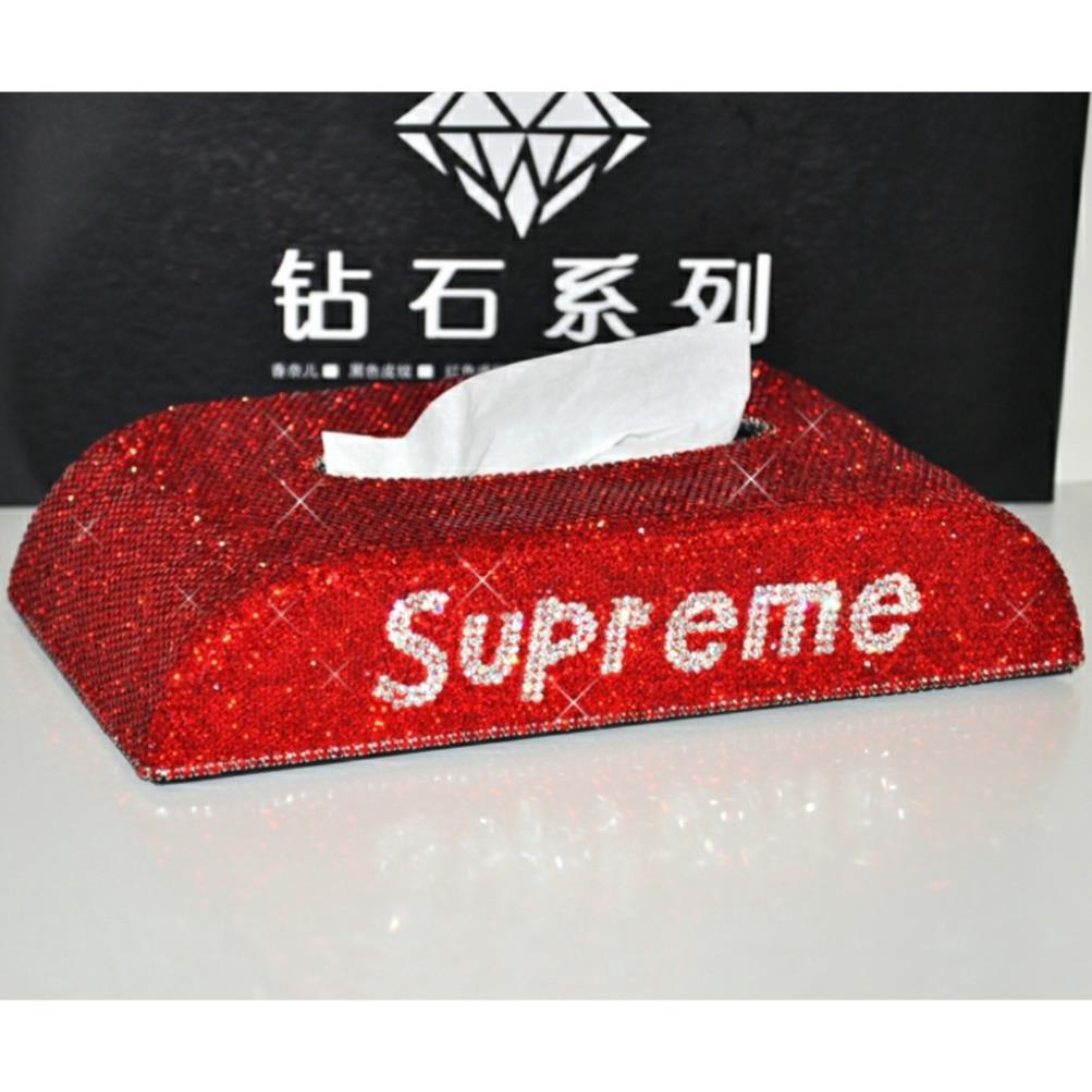 Hộp đựng khăn giấy full đá có logo SUPREME nhiều màu - Trang trí taplo ô tô