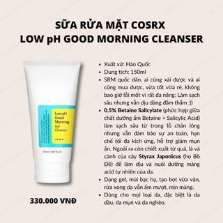 Sữa rửa mặt cosrx low ph good morning cleanser 150ml