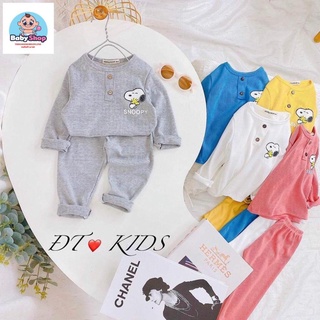 Bộ cotton thun dài tay cổ trụ 2 cúc in hình Snoopy cho bé trai, bé gái xịn xò cho bé trai/ bé gái từ 8-18kg