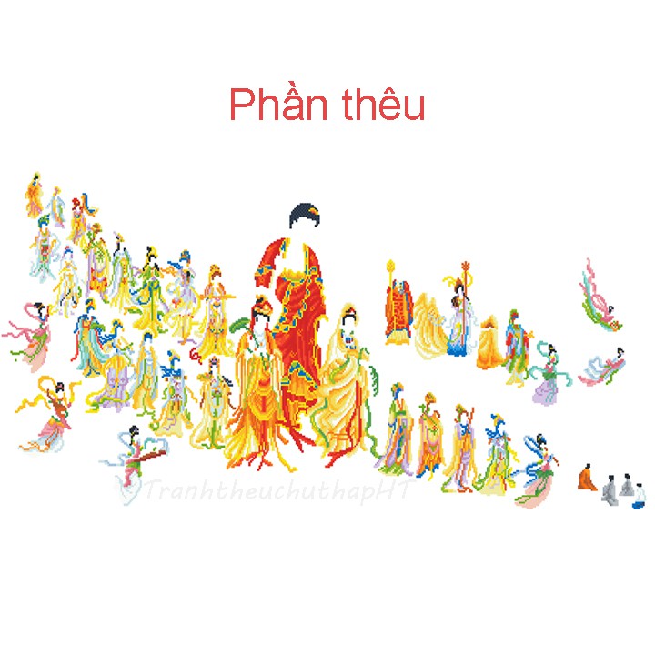 Tranh đính đá - Tranh thêu chữ thập Tây Phương Cực Lạc Thánh Chúng 113*63cm - tự thêu