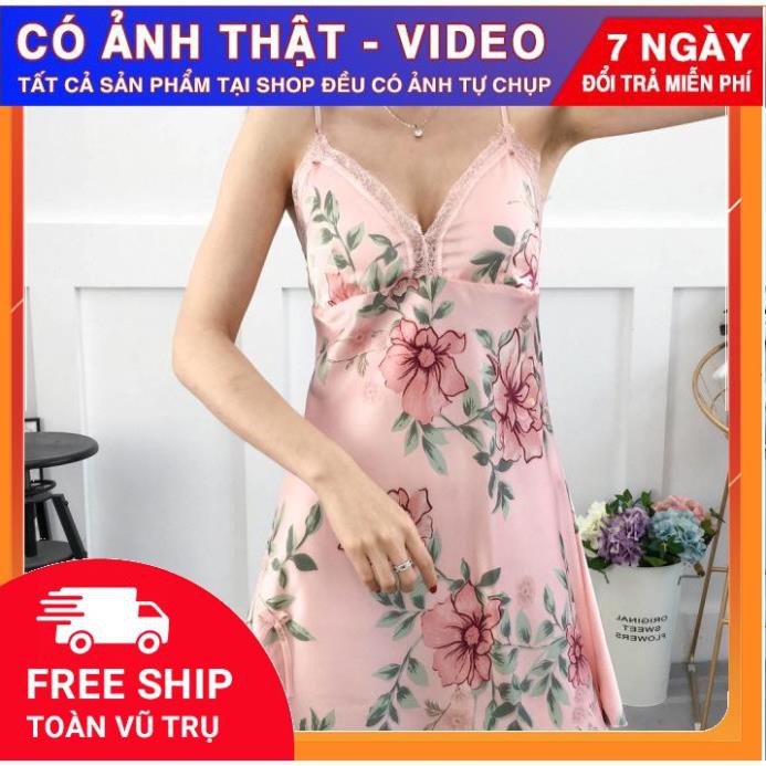 Váy ngủ sexy hai dây lụa🔥FREESHIP 50K🔥vải ren hoa cao cấp đồ ngủ bigsize tới 65kg giá rẻ TẶNG đệm ngực 😍 𝄒