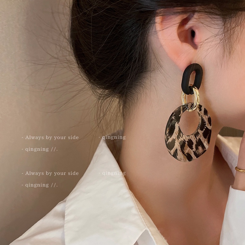 Khuyên tai DREJEW 1 mạ bạc 925 hình tròn họa tiết da báo phong cách cổ điển Âu Mỹ dễ phối đồ