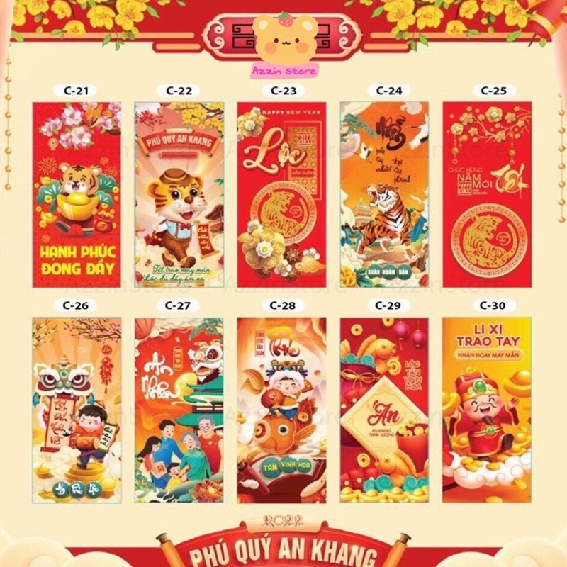 10 Bao lì xì 2022 tết hot trend 83 mẫu dễ thương, phong lixi đỏ truyền thống chibi đẹp độc lạ sỉ lẻ giá rẻ Azzin Store