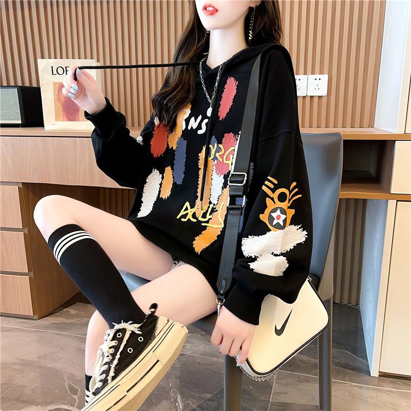 [Thời Trang Áo Sweatshirt Có Mũ Trùm Đầu Phong Cách Lười Phong Cách Phương Tây Dễ Phối Đồ Dáng Rộng Size Lớn Graff Siêu Hot Cho Nữ Sinh