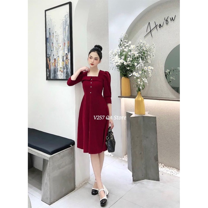 Váy nhung đính ngọc trai V257