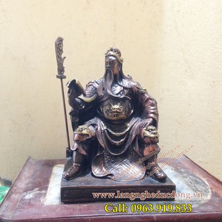 Tượng Quan Công ngồi đọc sách, đúc đồng hun màu giả cổ cao 25cm, tượng đồng quan công, giá bán tượng quan công