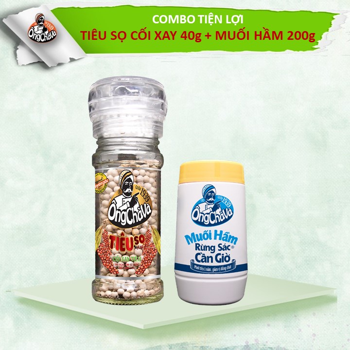 Combo: 1 Tiêu Sọ Hạt 40gram (cối xay) + 1 hũ Muối Hầm 200gram Ông Chà Và