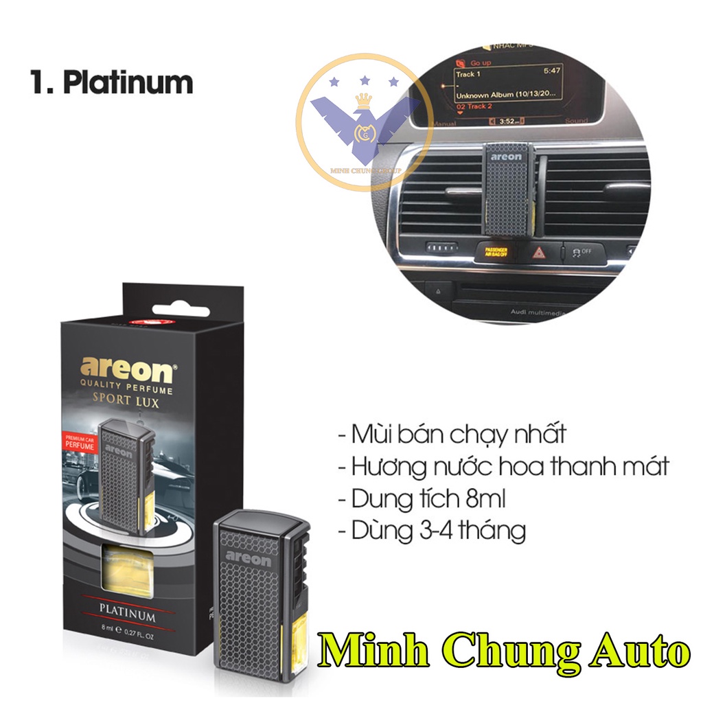 Nước hoa ô tô cao cấp chính hãng Areon kẹp cửa gió điều hòa hương Platinum