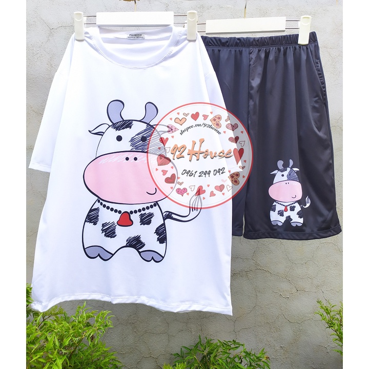 Set hoạt hình / Đồ bộ hoạt hình dáng rộng unisex chú bò sữa freesize
