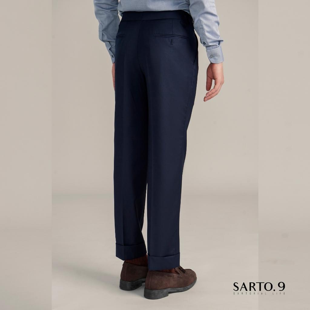 Quần âu nam cao cấp Sarto9, sidetab,  gấu LV, xanh dark navy, len lông cừu
