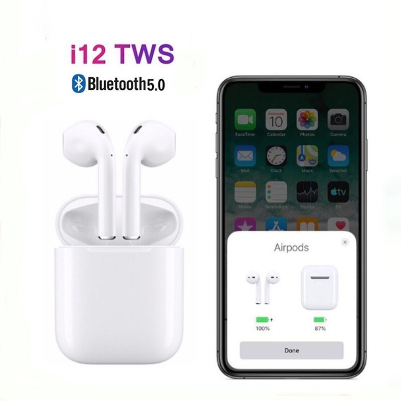 Tai nghe bluetooth không dây i12 tws v5.0 nút cảm ứng vân tay nghe nhạc cực hay dùng cho iphone androi