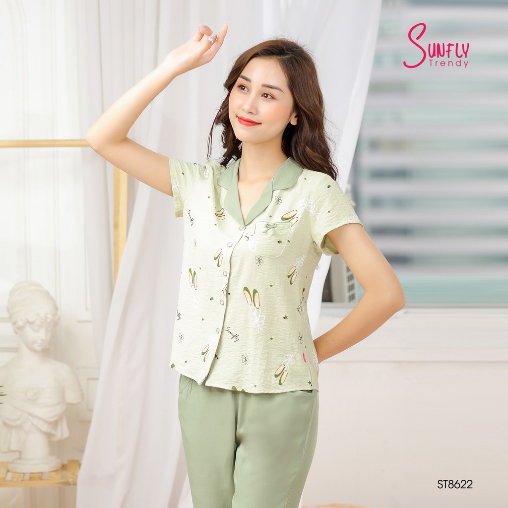 [Mã WABRMH55 giảm 12% đơn 250K] Đồ bộ mặc nhà SUNFLY Pijamas Linen áo cộc tay,quần ngố ST8622