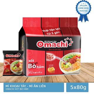Lốc 5 Gói Mì Ăn Liền Khoai Tây Omachi Vị Xốt Bò Hầm 80g
